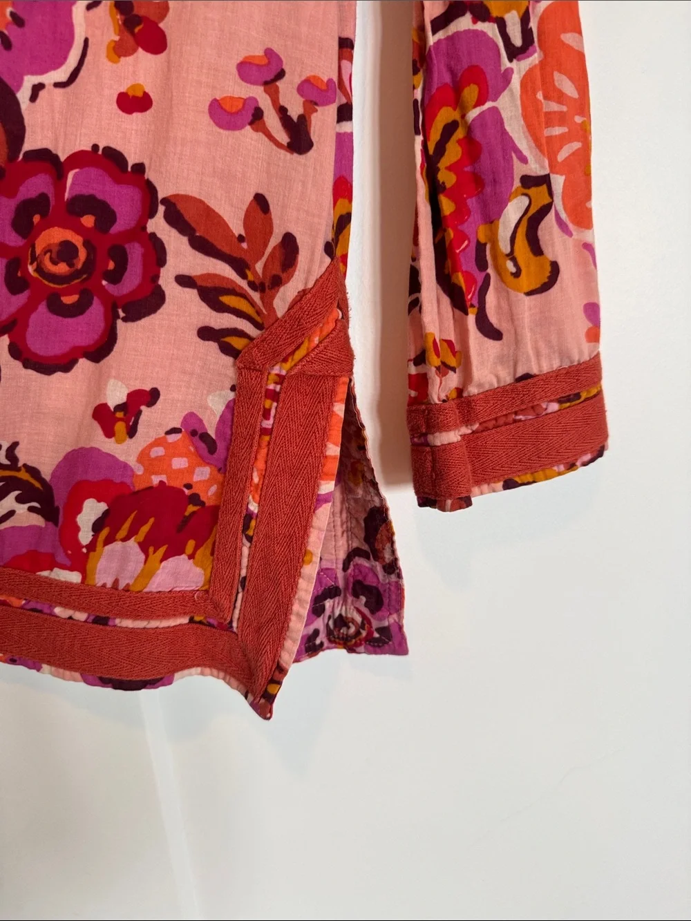 Tory Burch Pink and Coral Floral V-Neck Tunic